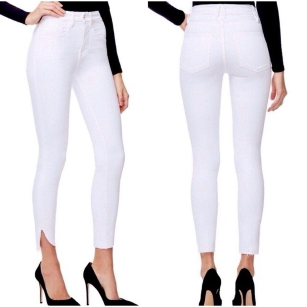 Good American Good Legs Crop White Tulip Hem Jeans Plus Size 24 High Rise Denim